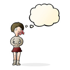 cartoon woman with snake tongue with thought bubble