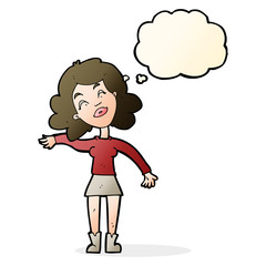 cartoon woman only joking with thought bubble