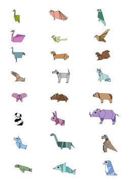 Origamies Design Animal Sets ; Vector Illustration