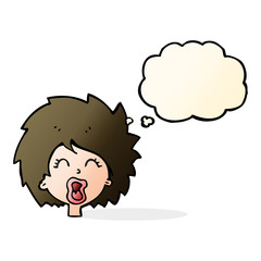 cartoon woman screaming with thought bubble