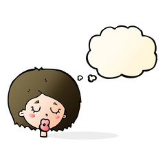 cartoon woman with eyes closed with thought bubble