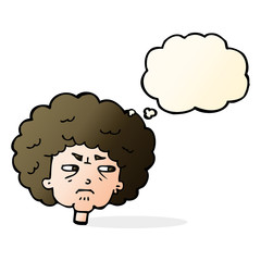 cartoon bitter old woman with thought bubble