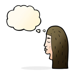 cartoon female face profile with thought bubble