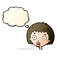 cartoon surprised female face with thought bubble