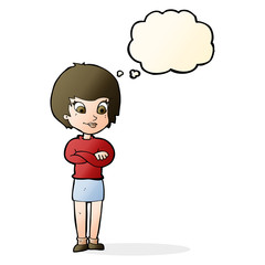 cartoon proud woman with thought bubble