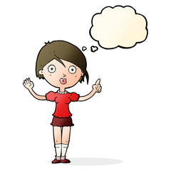 cartoon girl asking question with thought bubble