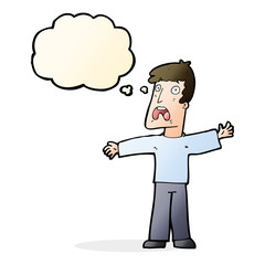 cartoon frightened man with thought bubble
