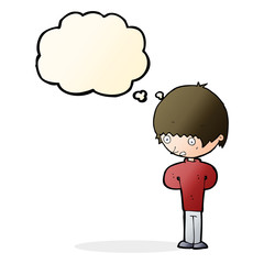 cartoon nervous boy with thought bubble