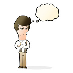 cartoon annoyed man with thought bubble