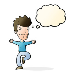 cartoon frightened man with thought bubble