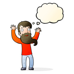 cartoon excited man with beard with thought bubble