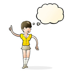 cartoon pretty girl asking question with thought bubble