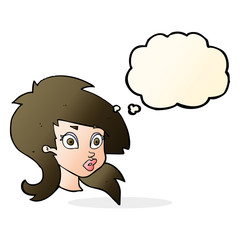 cartoon pretty surprised woman with thought bubble