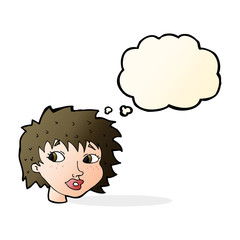 cartoon surprised woman with thought bubble
