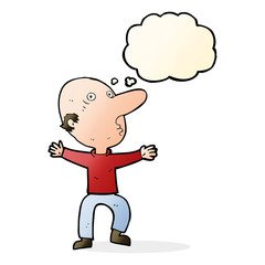 cartoon worried middle aged man with thought bubble