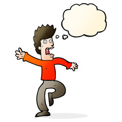 cartoon frightened man with thought bubble