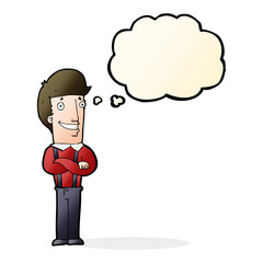 cartoon proud man with thought bubble