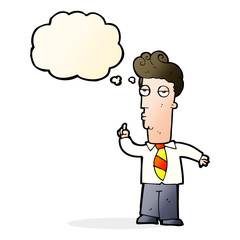 cartoon bored man asking question with thought bubble