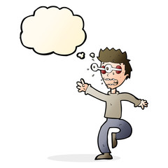 cartoon terrified man with eyes popping out with thought bubble
