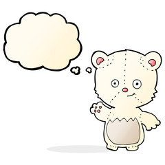 cartoon polar bear cub waving with thought bubble