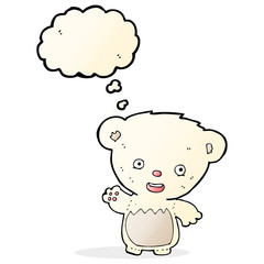 cartoon polar bear cub waving with thought bubble