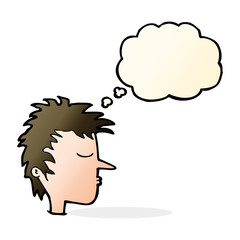 cartoon male face with thought bubble