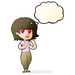 cartoon woman in love with thought bubble