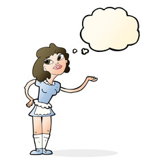 cartoon waitress serving with thought bubble