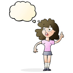 cartoon woman making point with thought bubble