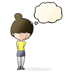 cartoon woman staring with thought bubble
