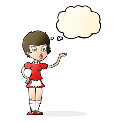 cartoon waitress with thought bubble