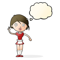 cartoon waitress making hand gesture with thought bubble