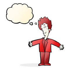 cartoon happy vampire with thought bubble