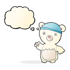 cartoon polar bear wearing hat with thought bubble