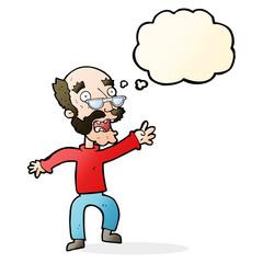 cartoon frightened old man with thought bubble