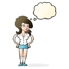 cartoon pretty woman with thought bubble