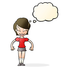 cartoon pretty woman with thought bubble