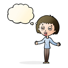 cartoon suspicious woman with thought bubble
