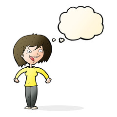cartoon excited woman with thought bubble