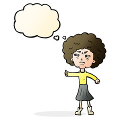 cartoon annoyed old woman with thought bubble