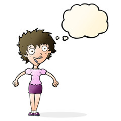 cartoon excited woman with thought bubble