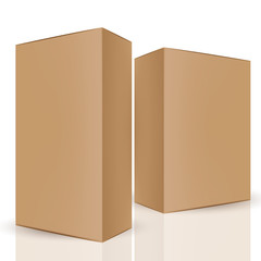 VECTOR PACKAGING: Set of brown packaging box on isolated white background. Mock-up template ready for design.