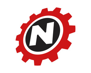 N red gear letter logo