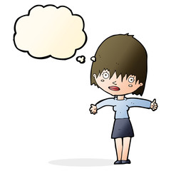 cartoon curious woman with thought bubble