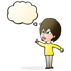 cartoon woman arguing with thought bubble