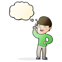cartoon boy with idea with thought bubble