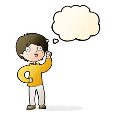 cartoon boy with idea with thought bubble