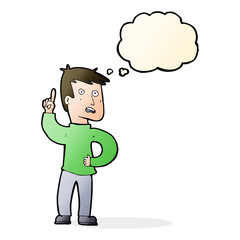 cartoon boy with idea with thought bubble