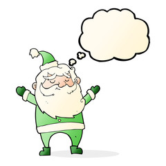 cartoon happy santa claus with thought bubble