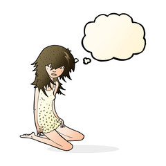 cartoon pretty girl with thought bubble